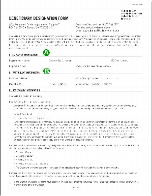 Retirement fund beneficiary designation form, page one.